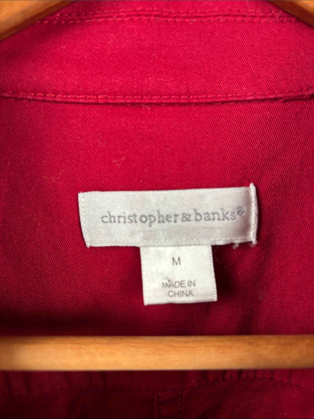 Christopher & Banks Deep Red Cotton Jean Jacket Medium button up classic 38” - Picture 2 of 9